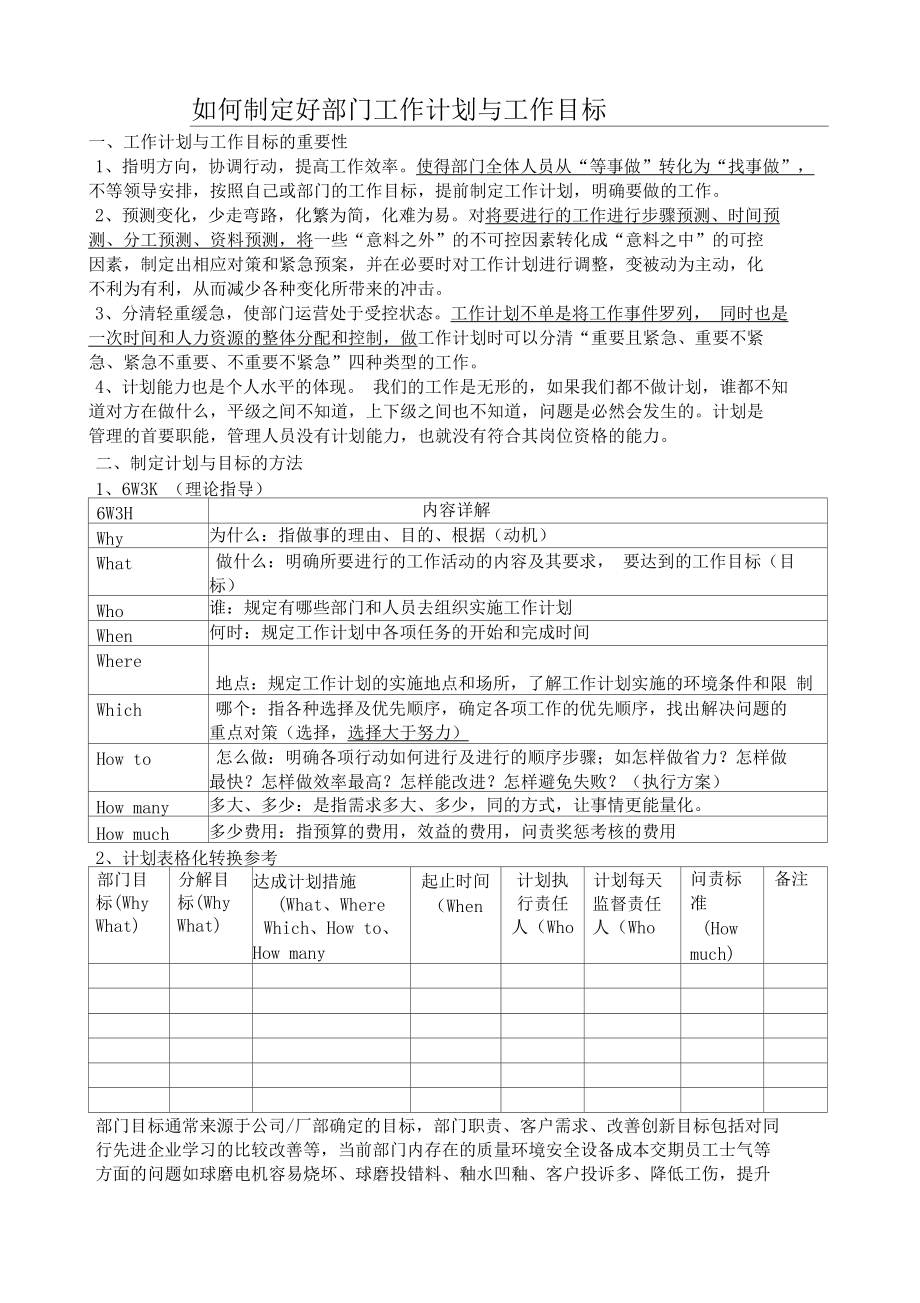 如何制定部门工作计划与工作目标.docx_第1页