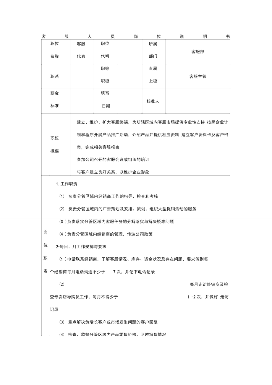 客服人员岗位说明书.doc_第1页