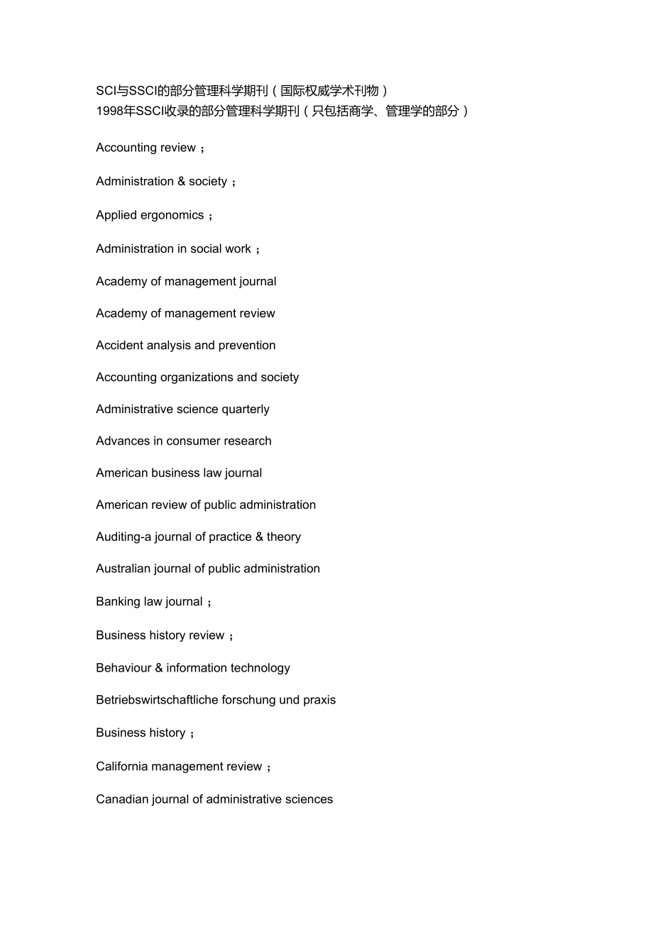 SCI与SSCI的部分管理科学期刊(国际权威学术刊物).doc_第1页