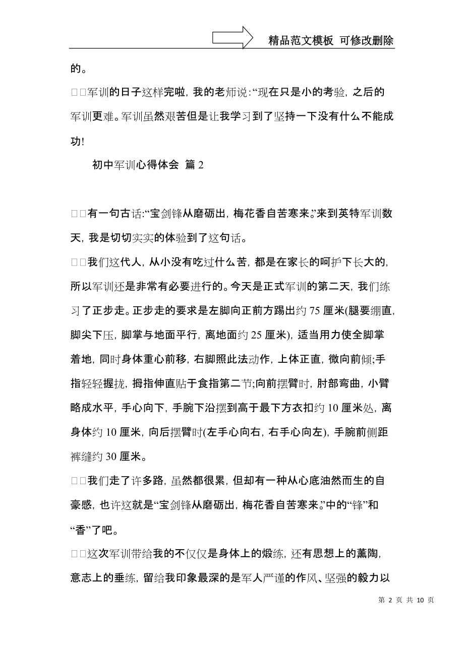 实用的初中军训心得体会汇总八篇.docx_第2页