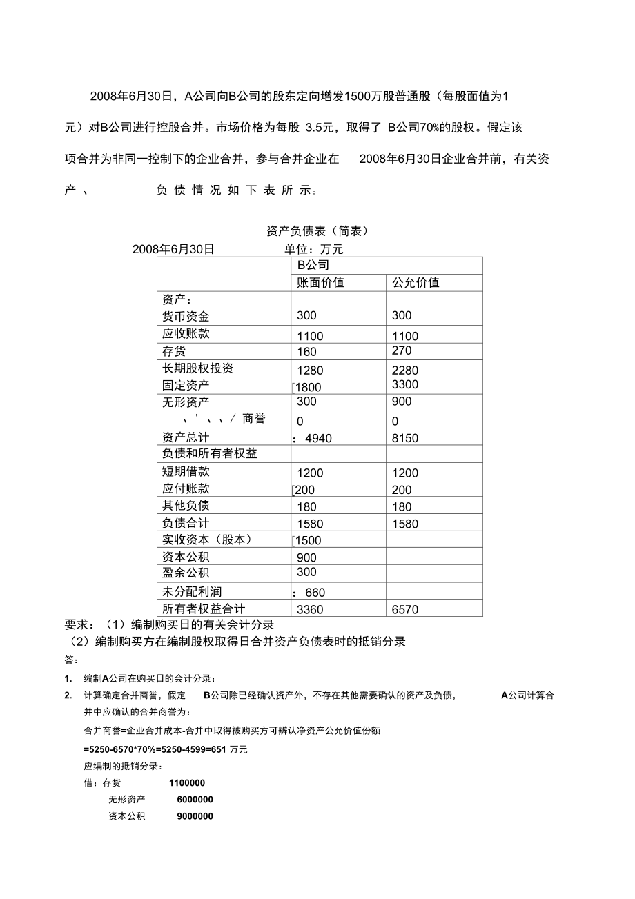 月日,a公司向b公司的股东定向增发万股普通股.doc_第1页