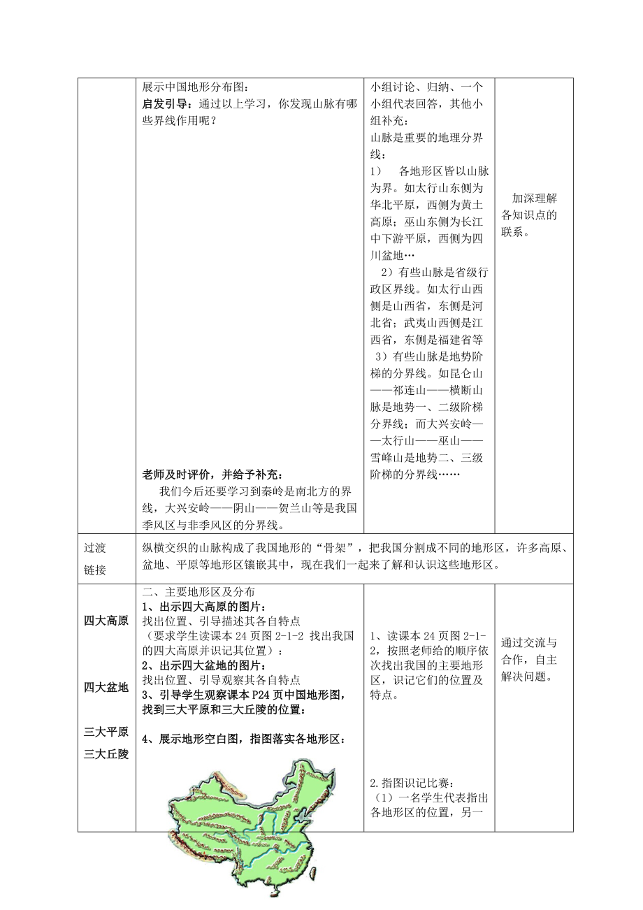 -八年级地理上册 第2章第1节 地形地势特征（第2课时）教案 （新版）商务星球版-（新版）商务星球版初中八年级上册地理教案.doc_第3页