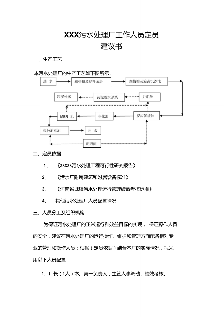 xxx污水处理厂工作人员定员方案.doc_第1页