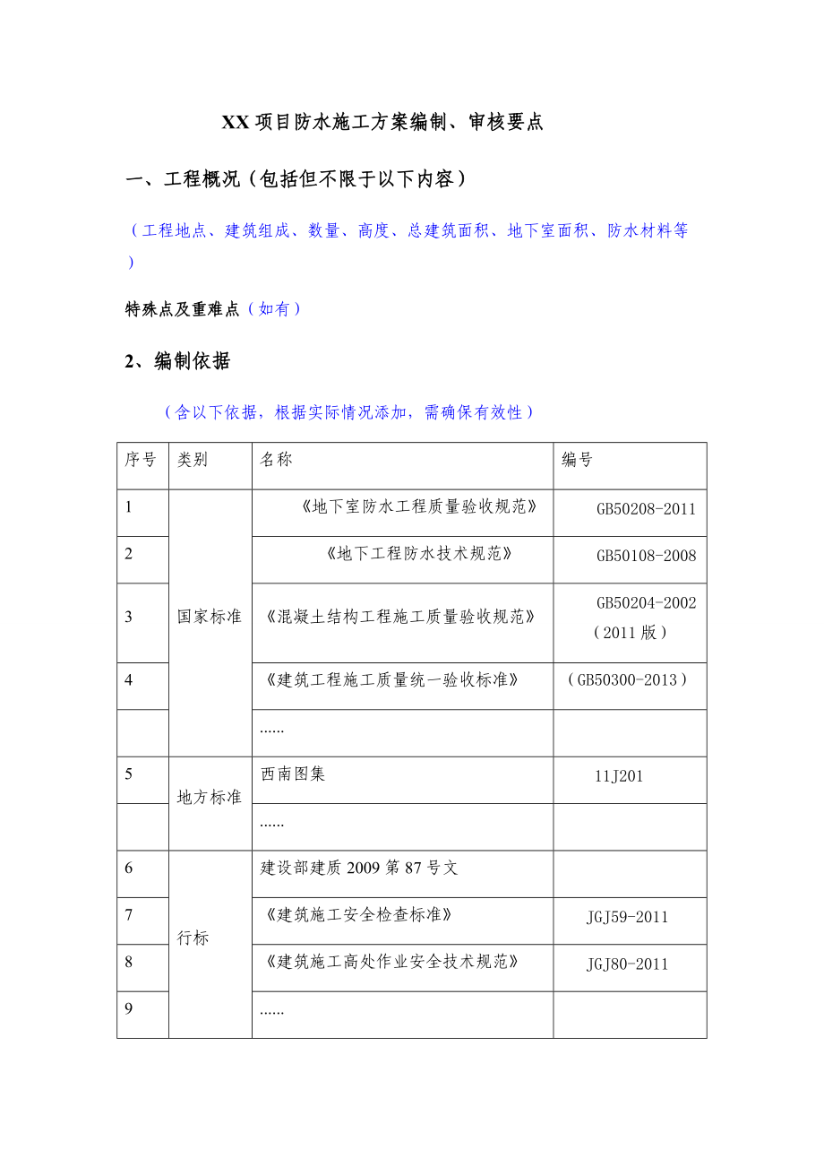 XX项目防水施工方案编制、审核要点.docx_第1页