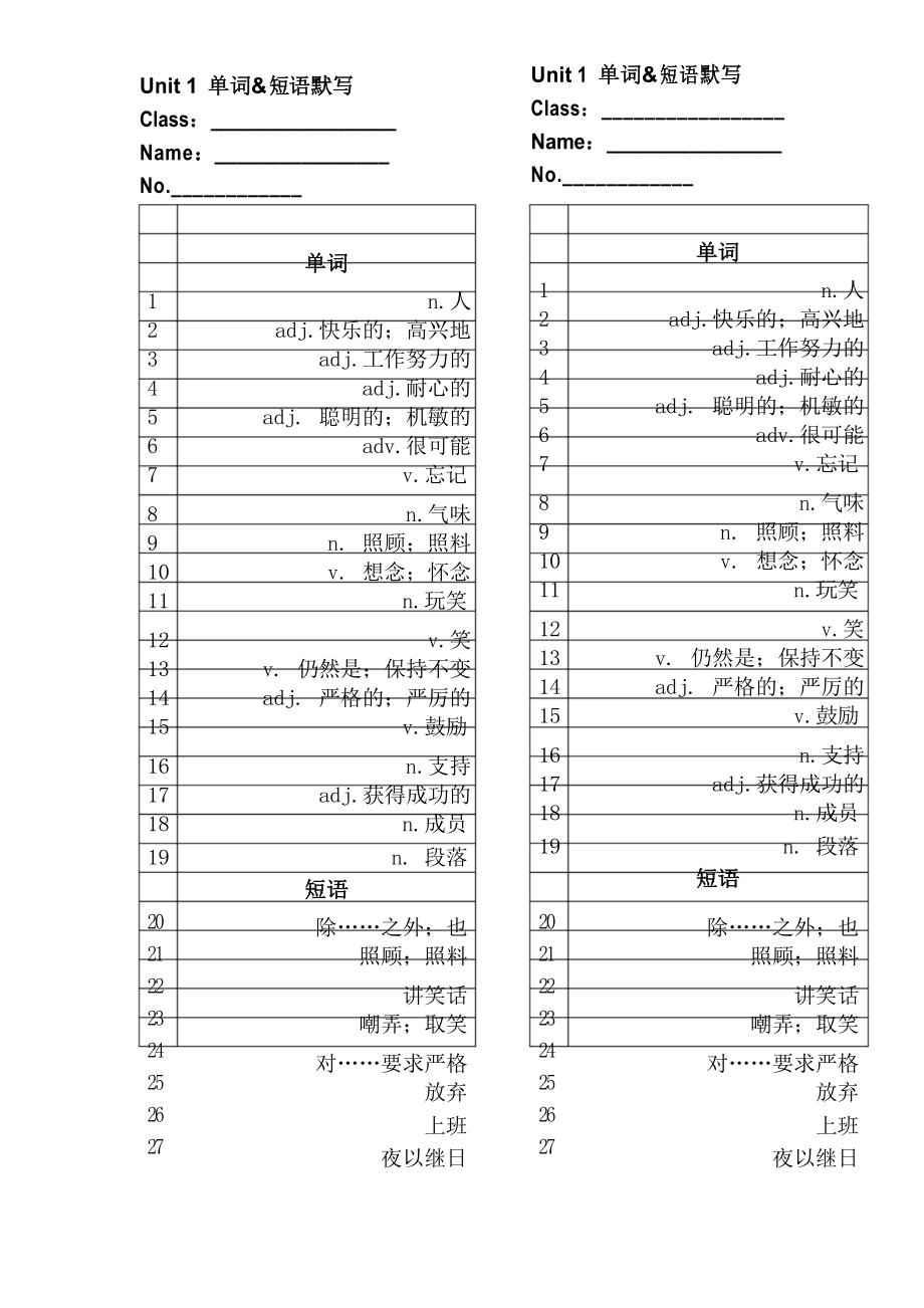 广州初中英语新版七年级下册单词短语默写表.docx_第1页