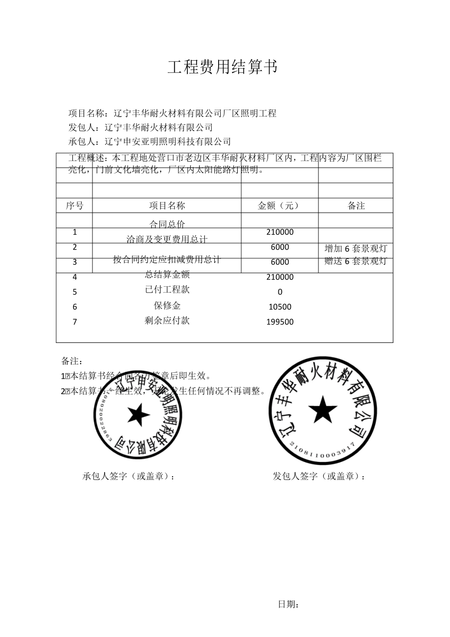 工程费用结算书样本.docx_第1页