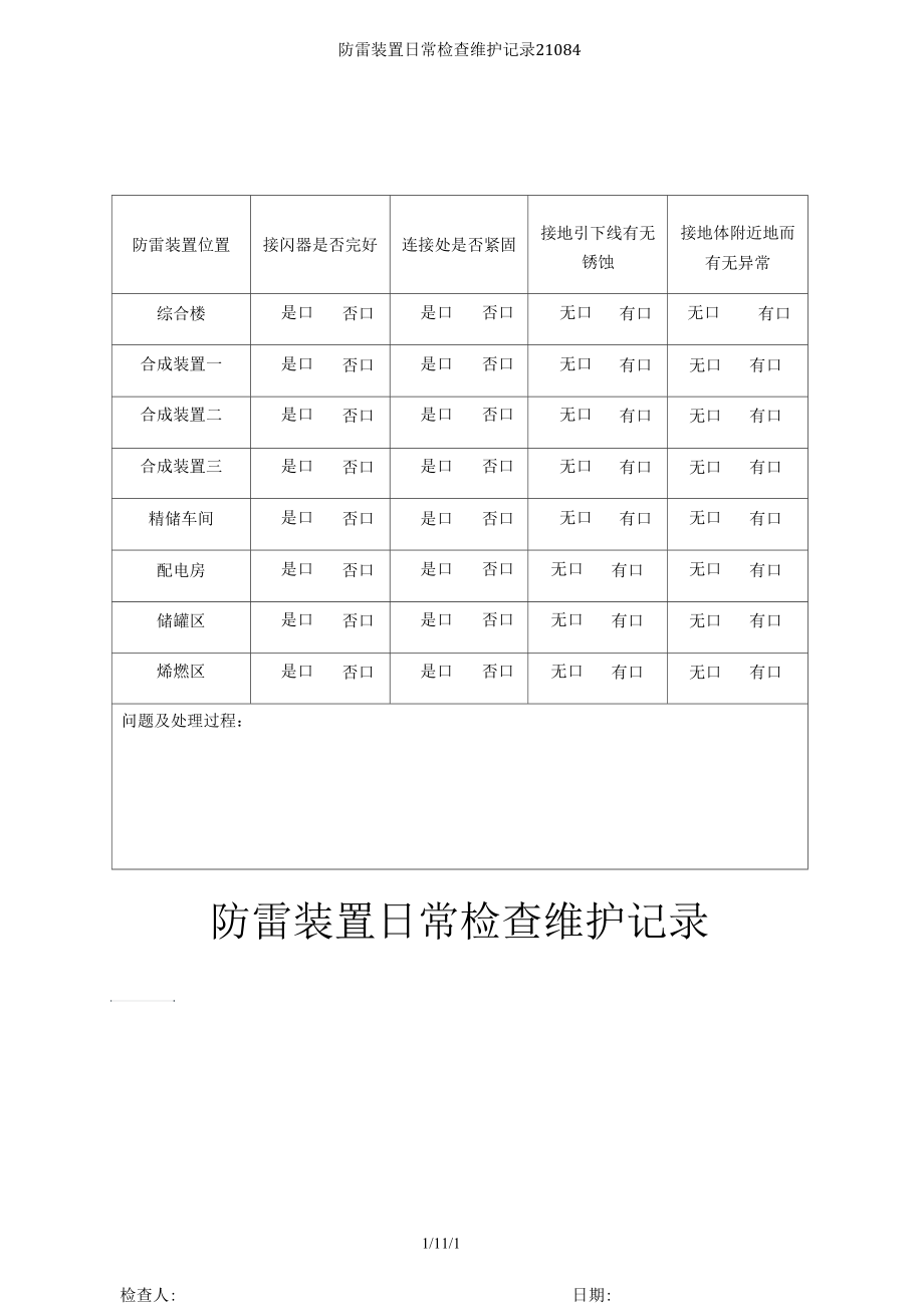 防雷装置日常检查维护记录21084.docx_第1页