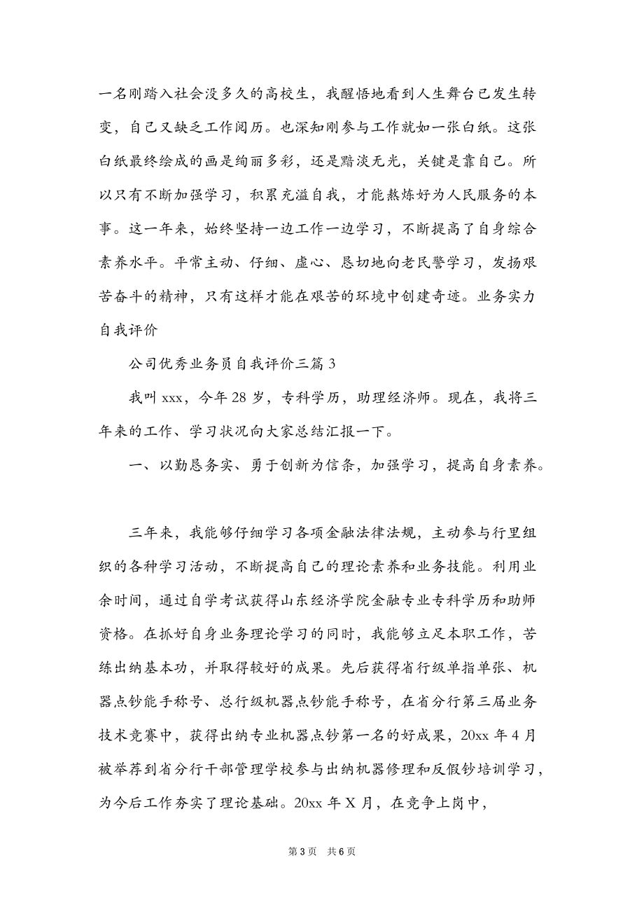 公司优秀业务员自我评价三篇.doc_第3页