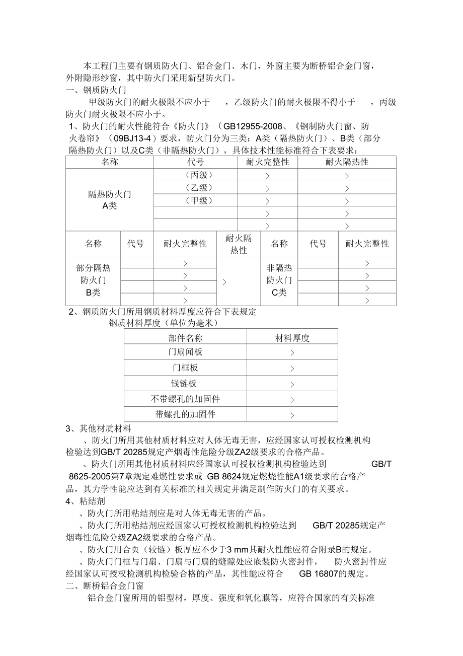 防火门、铝合金门窗技术性能要求.docx_第1页