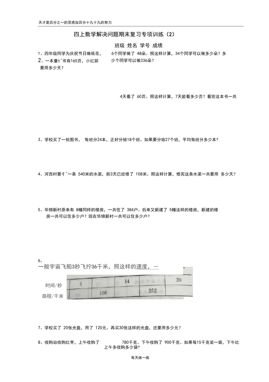 苏教版数学四上数学解决问题期末复习专项训练2.docx_第1页