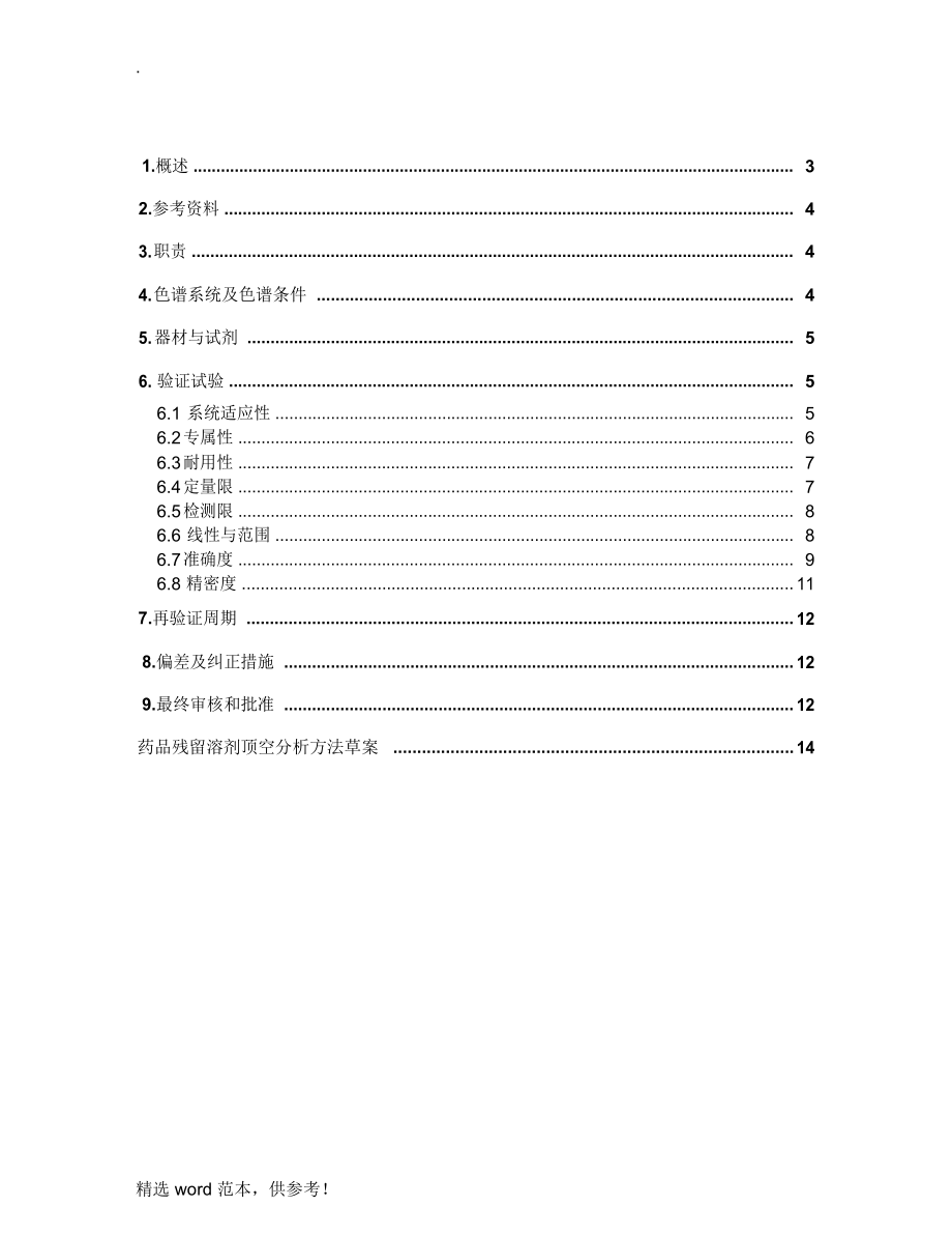 残留溶剂顶空分析方法验证方案模版最新版本.doc_第3页