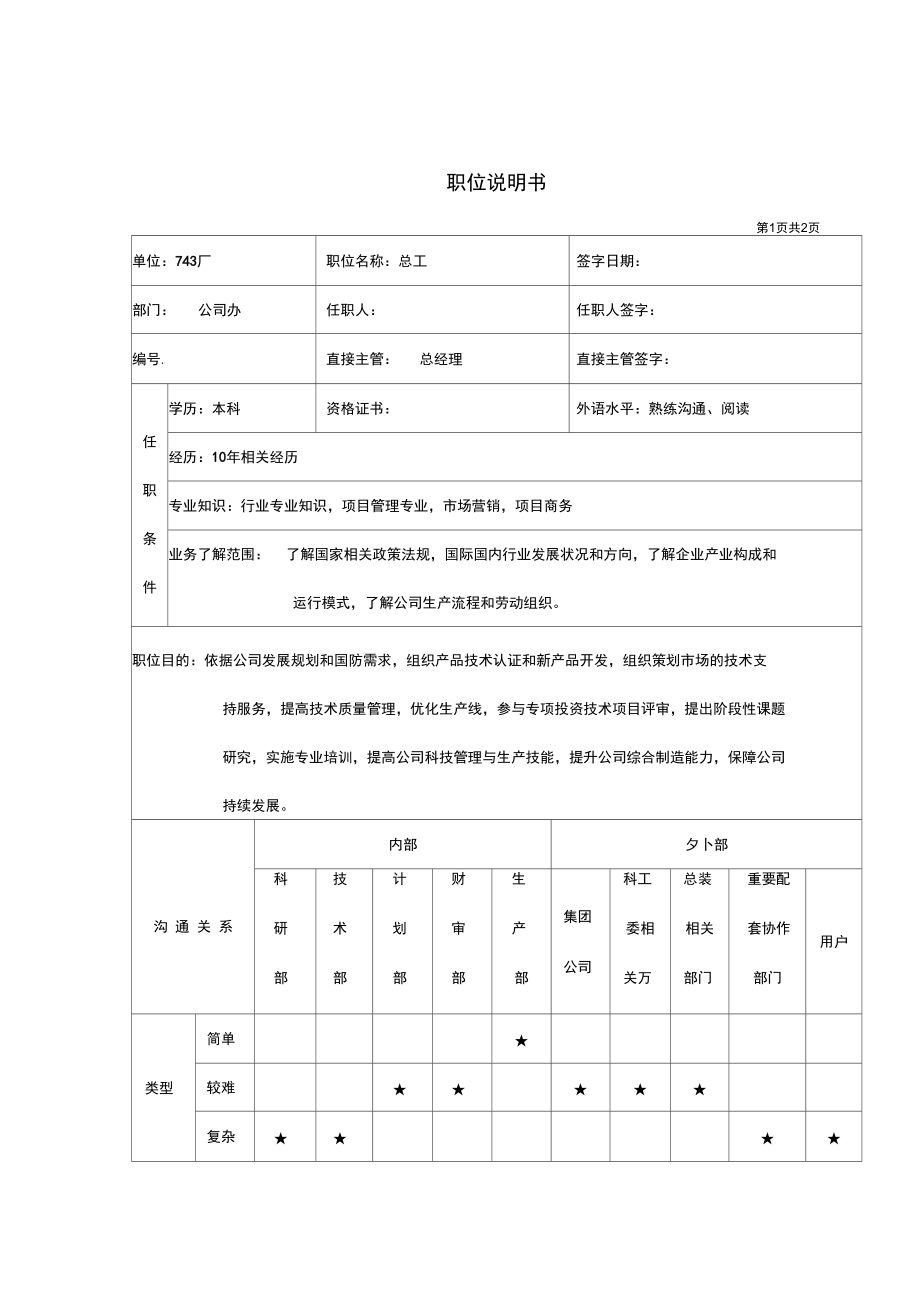 公司办总工职位说明书(4页).doc_第1页