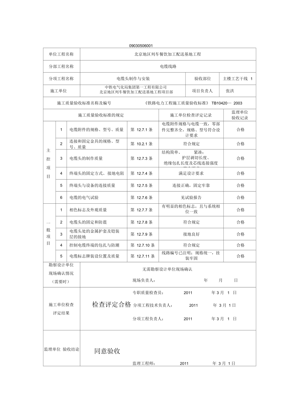 电缆头制作与安装检验批质量验收记录表.docx_第1页