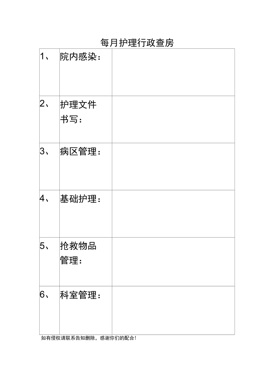 每月护理行政查房表格.doc_第1页