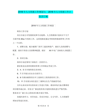 2018年人力资源工作规划与2018年人力资源工作计划2汇编.docx