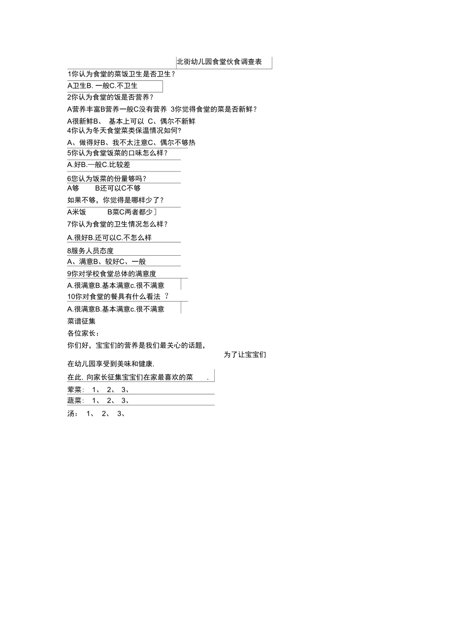 北街幼儿园食堂伙食调查表.doc_第1页