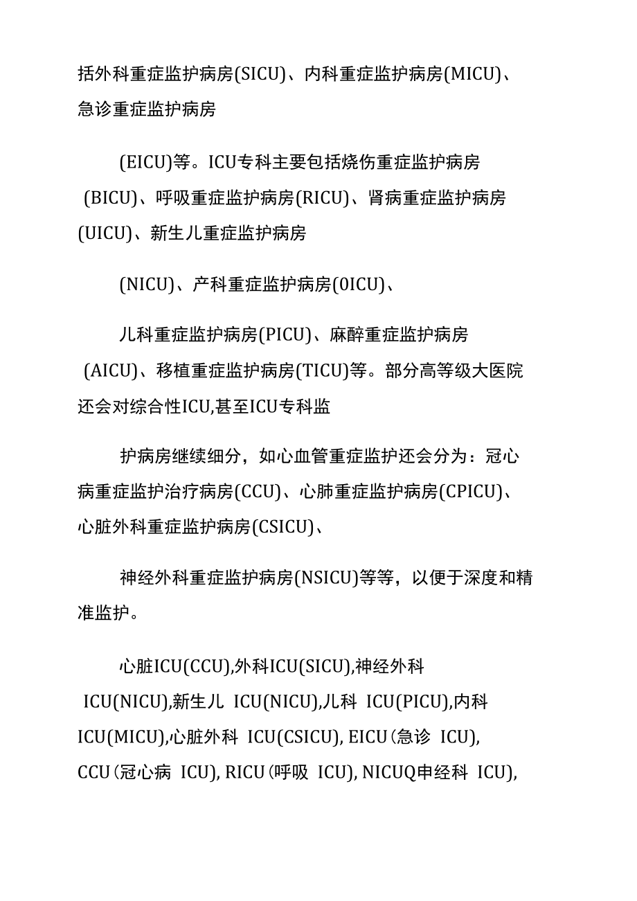 医院里ICU、MICU、EICU、NICU、NCU、CCU、RCU的意思之欧阳历创编.doc_第2页