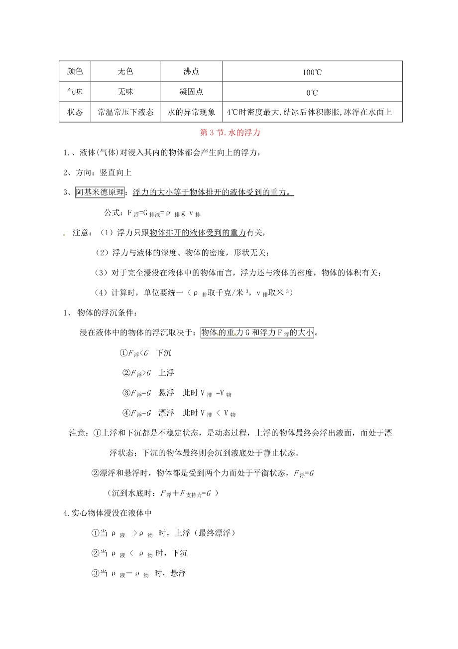 八年级科学上册 第一章 水和水的溶液知识要点 浙教版.doc_第2页