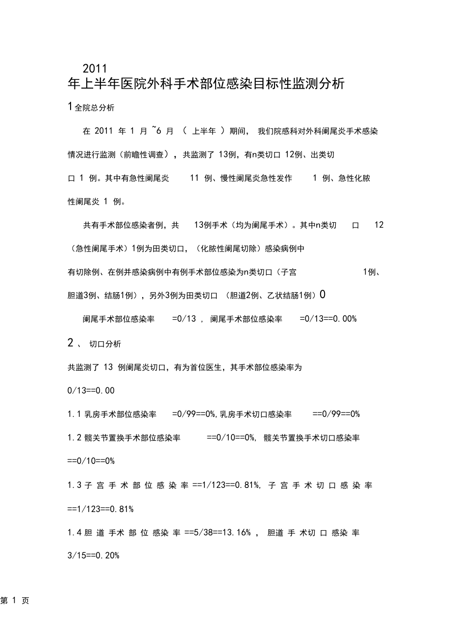 2019年上半年医院外科手术部位感染目标性监测分析共16页.docx_第1页