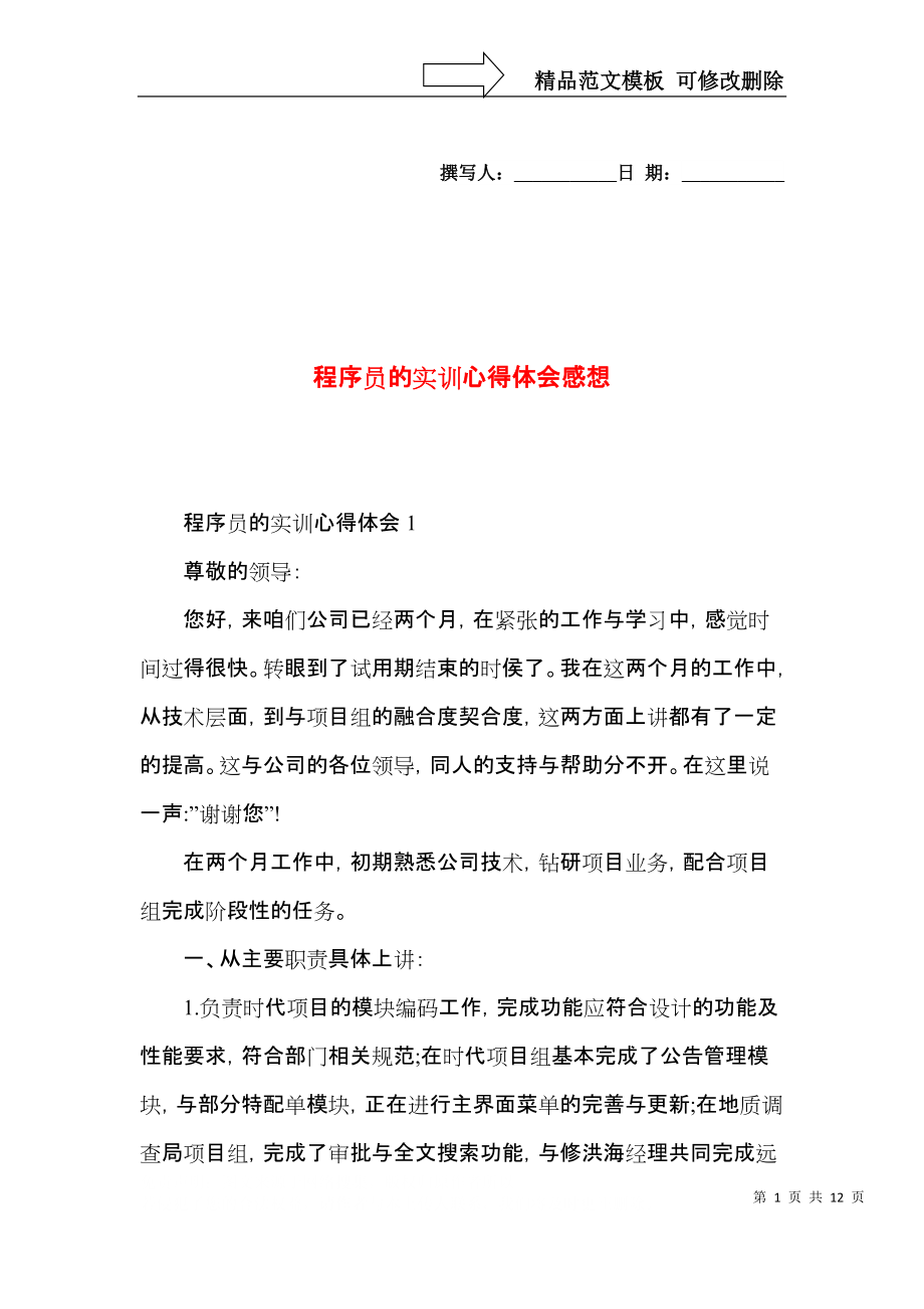 程序员的实训心得体会感想.docx_第1页