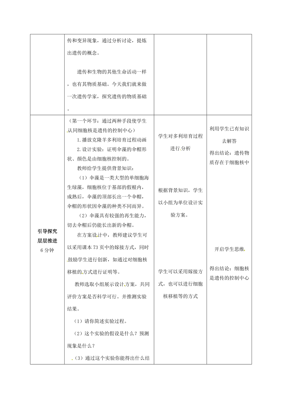 2014年秋八年级生物上册 第4单元 第4章 第1节 遗传的物质基础教案2 （新版）济南版.doc_第2页