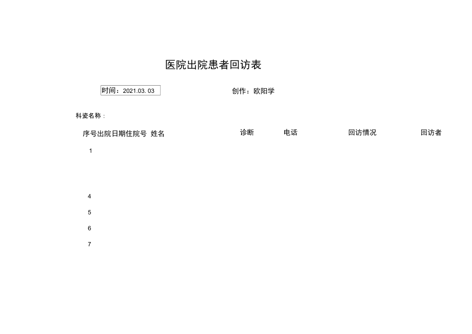 医院患者回访表之欧阳学创编.doc_第1页