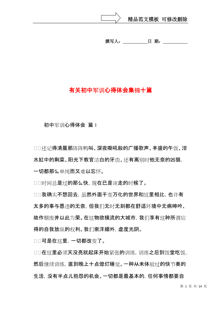 有关初中军训心得体会集锦十篇.docx_第1页