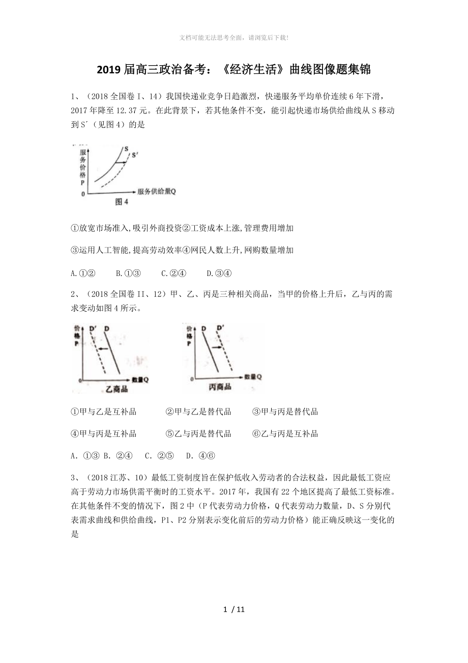 必修一-经济生活-曲线图像题集锦WORD.docx_第1页