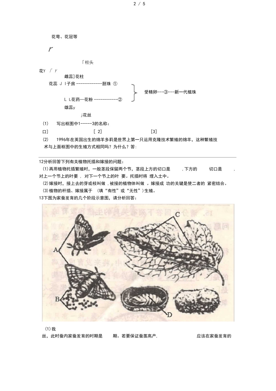 人教版八下第一章生物的生殖和发育测试题(含答案).docx_第2页