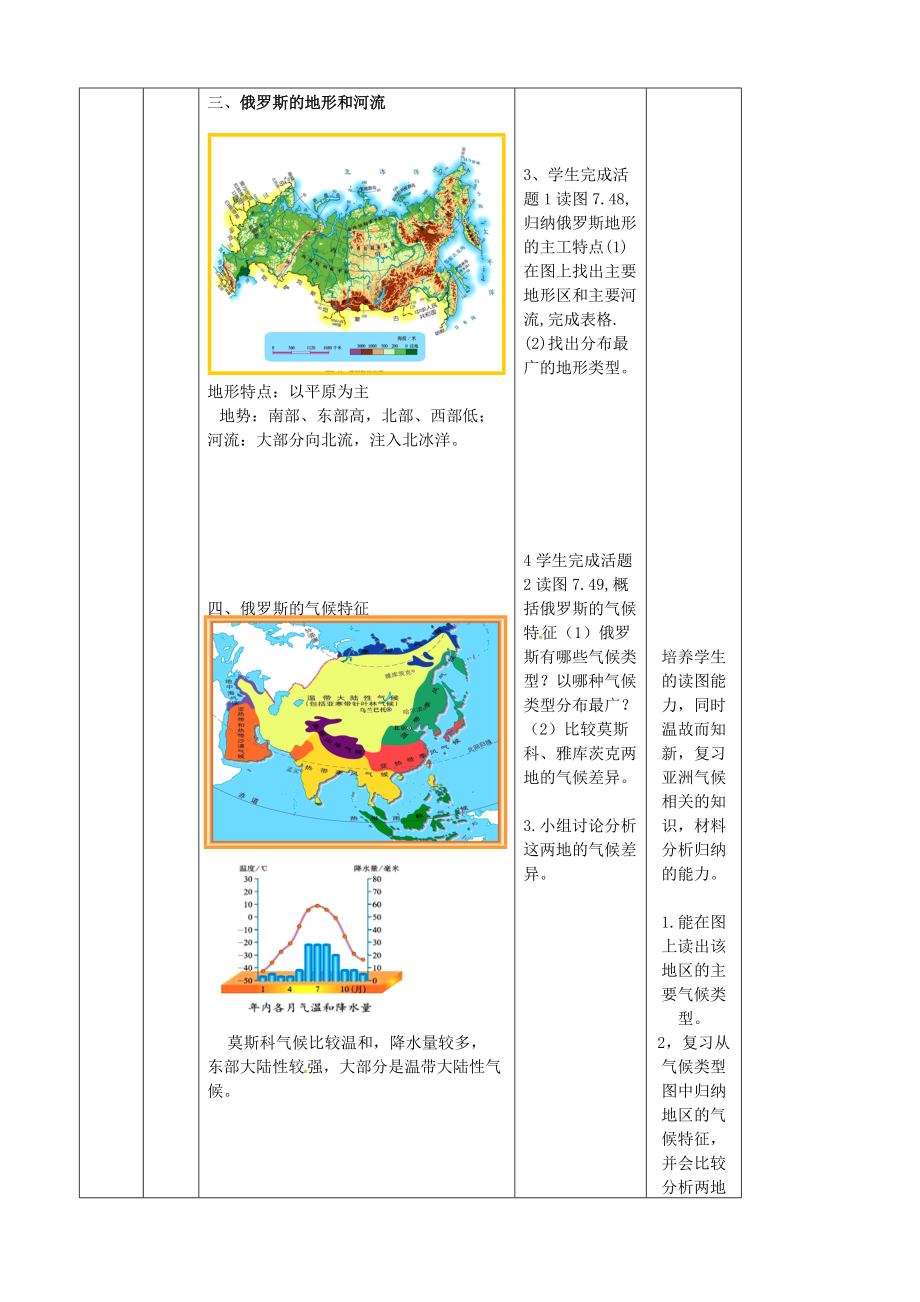 2015春七年级地理下册 7.4 俄罗斯（第1课时）教学设计 新人教版.doc_第3页