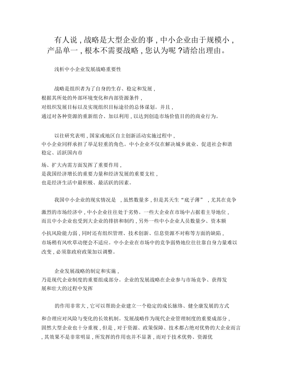 浅析中小企业发展战略重要性.doc_第1页