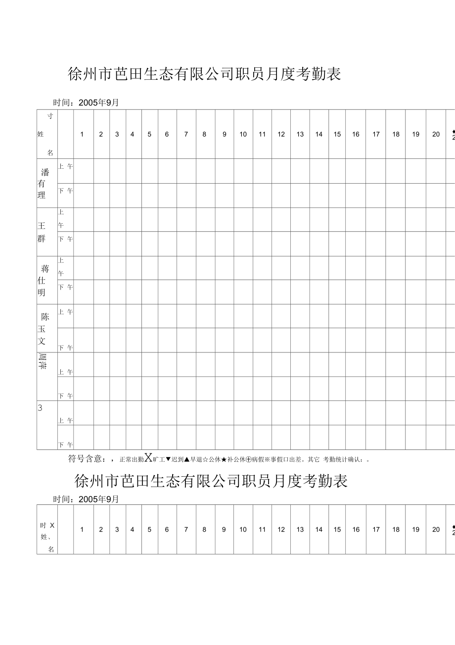 人力资源部月考勤表(表格模板).docx_第1页