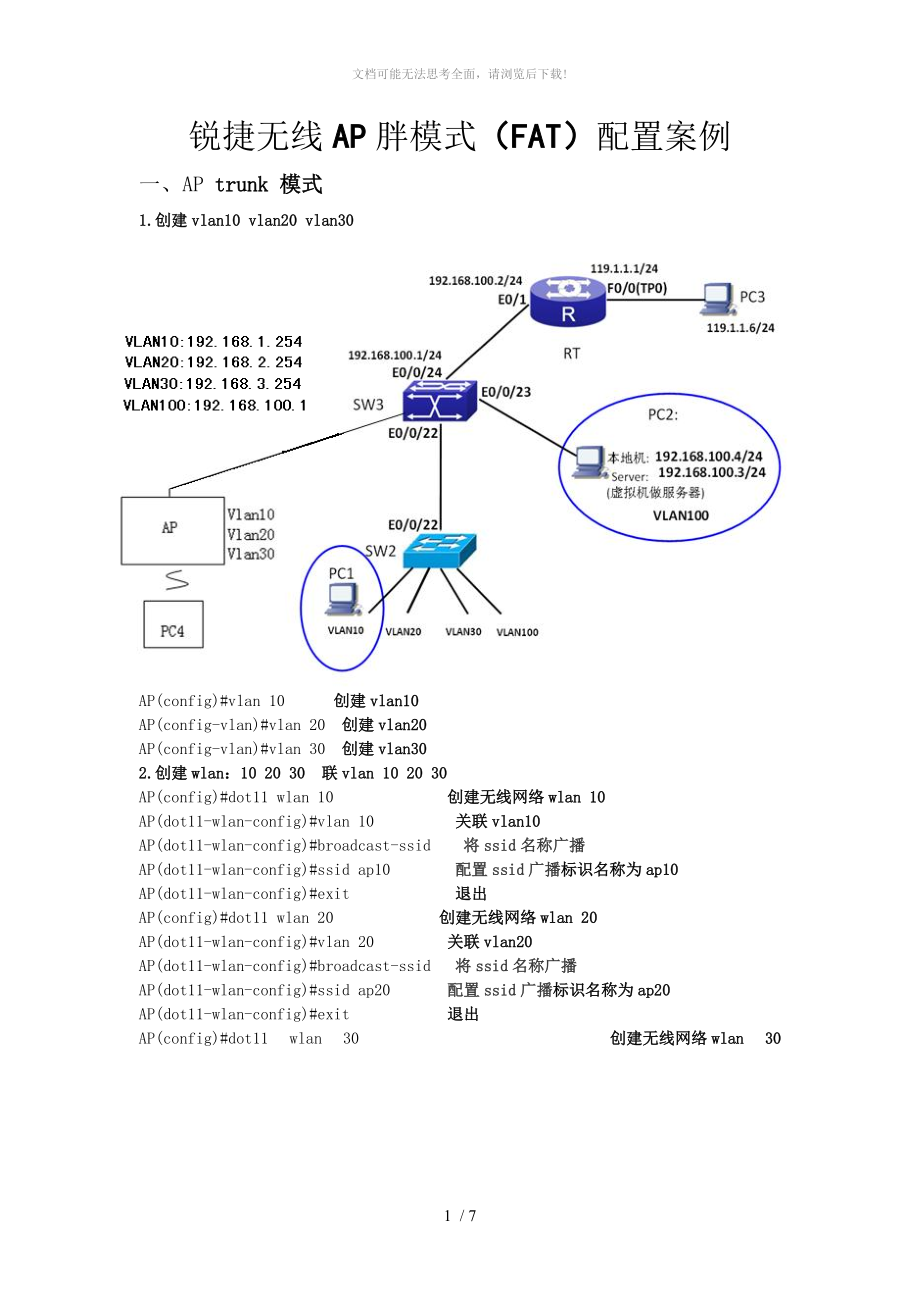 锐捷无线AP胖模式(FAT)配置案例WORD.doc_第1页