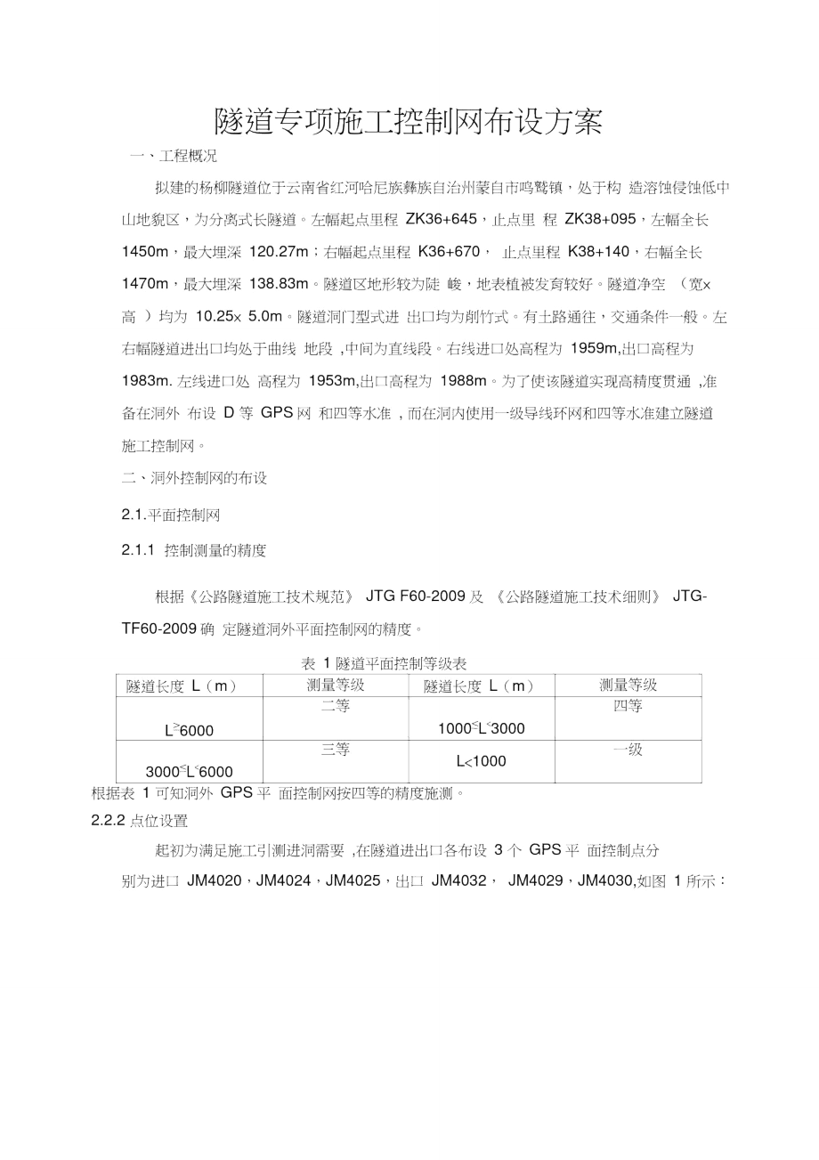 杨柳隧道控制网布设方案.doc_第1页