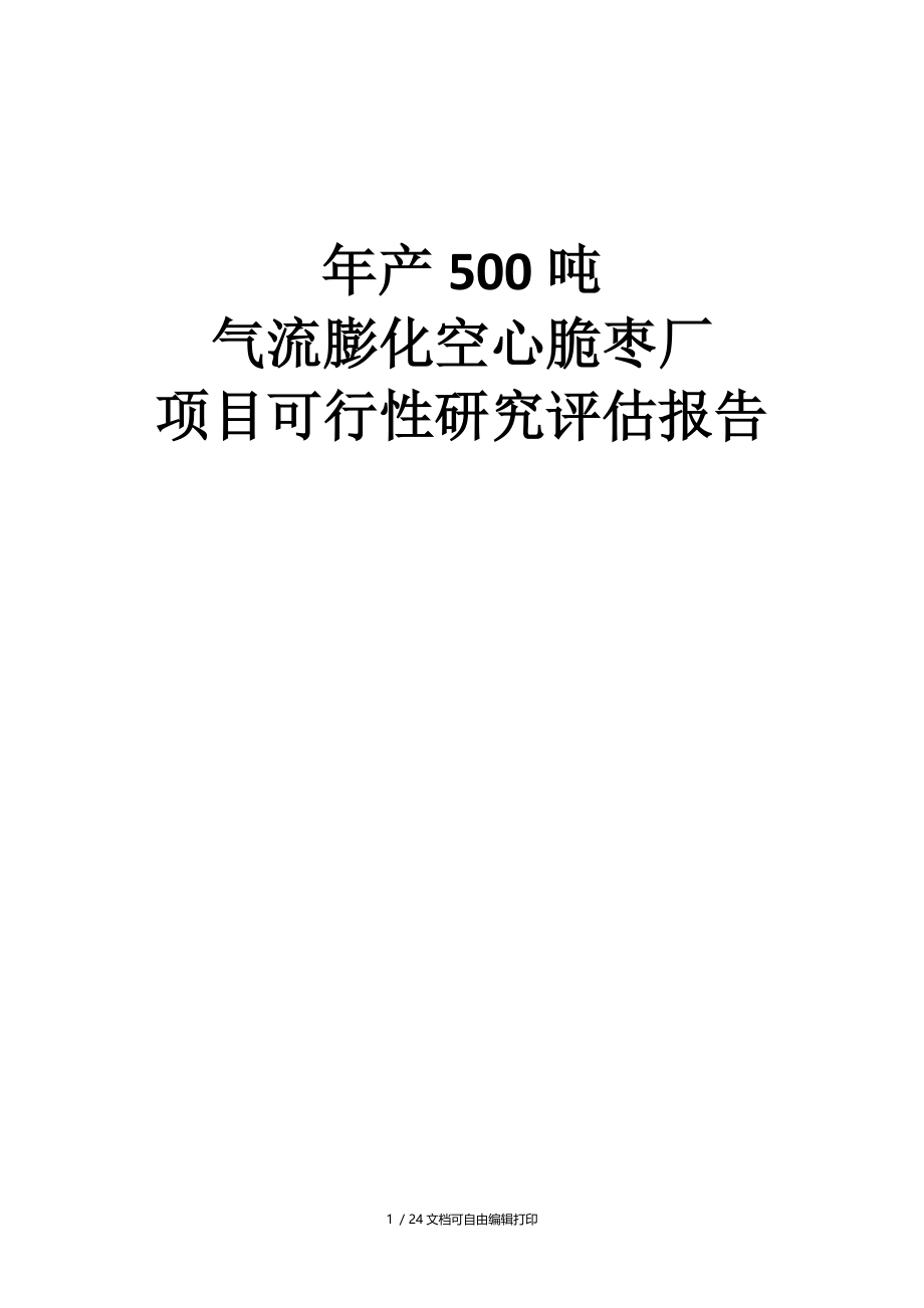 年产500吨气流膨化空心脆枣厂项目可行性研究报告.docx_第1页