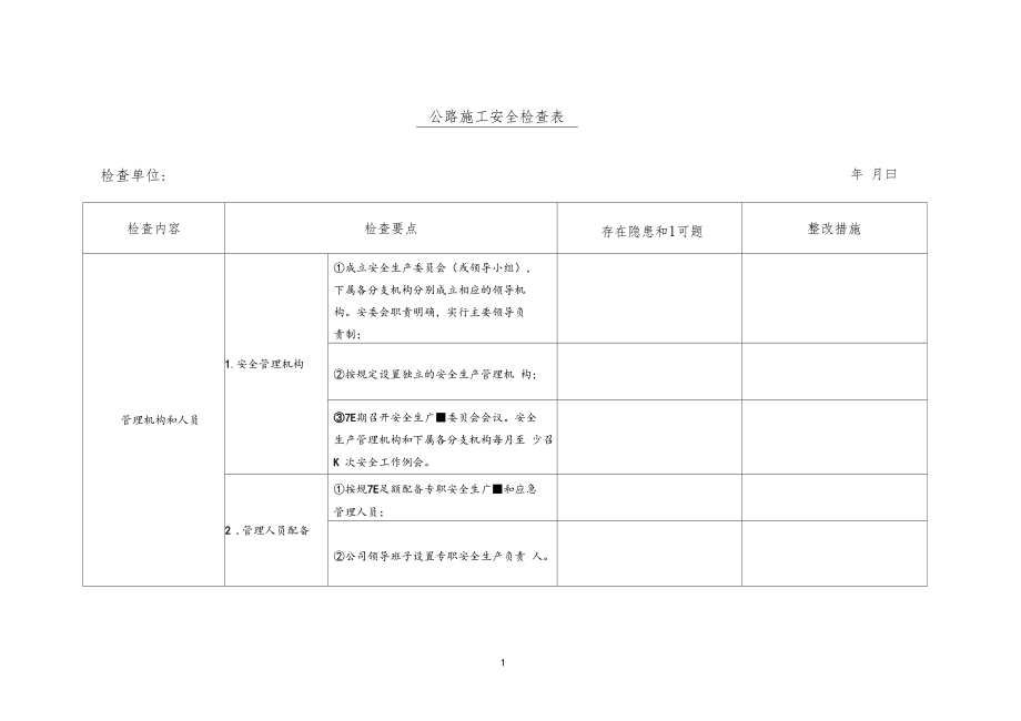 公路施工安全检查表.docx_第1页