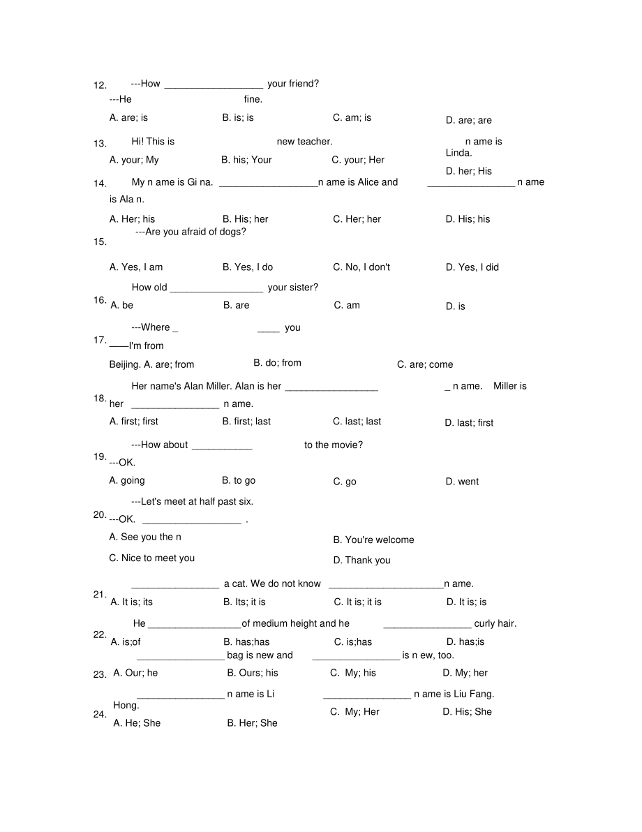 (新版)外研版七年级英语上册Module1Myclassmates基础练习.doc_第2页