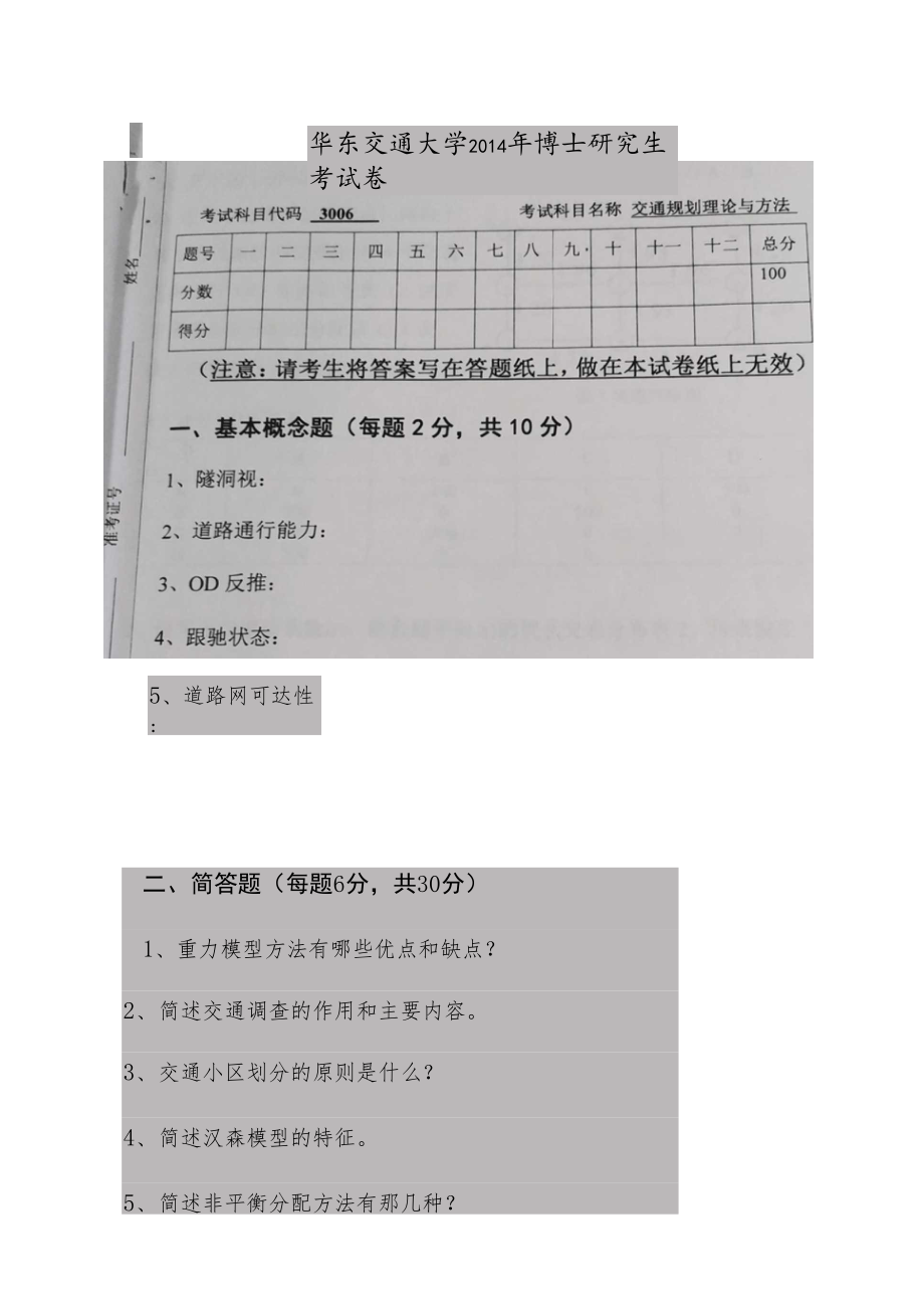 华东交通大学交通规划理论与方法2014,201-2019年考博真题+答案.docx_第1页