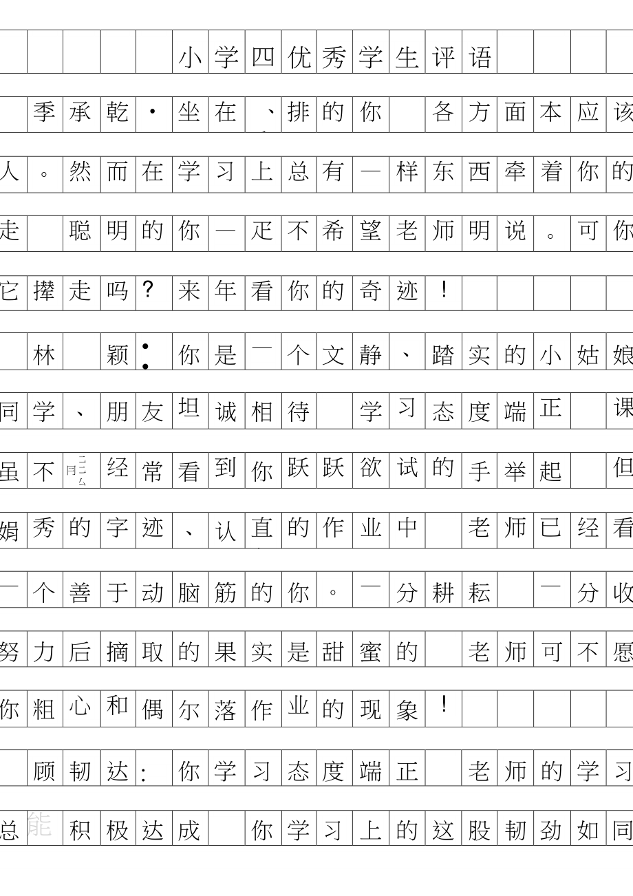 2019年小学四年级优秀学生评语.doc_第1页