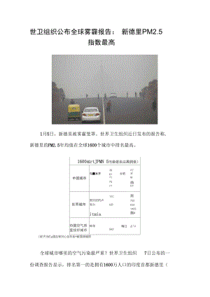 世卫组织公布全球雾霾报告.doc