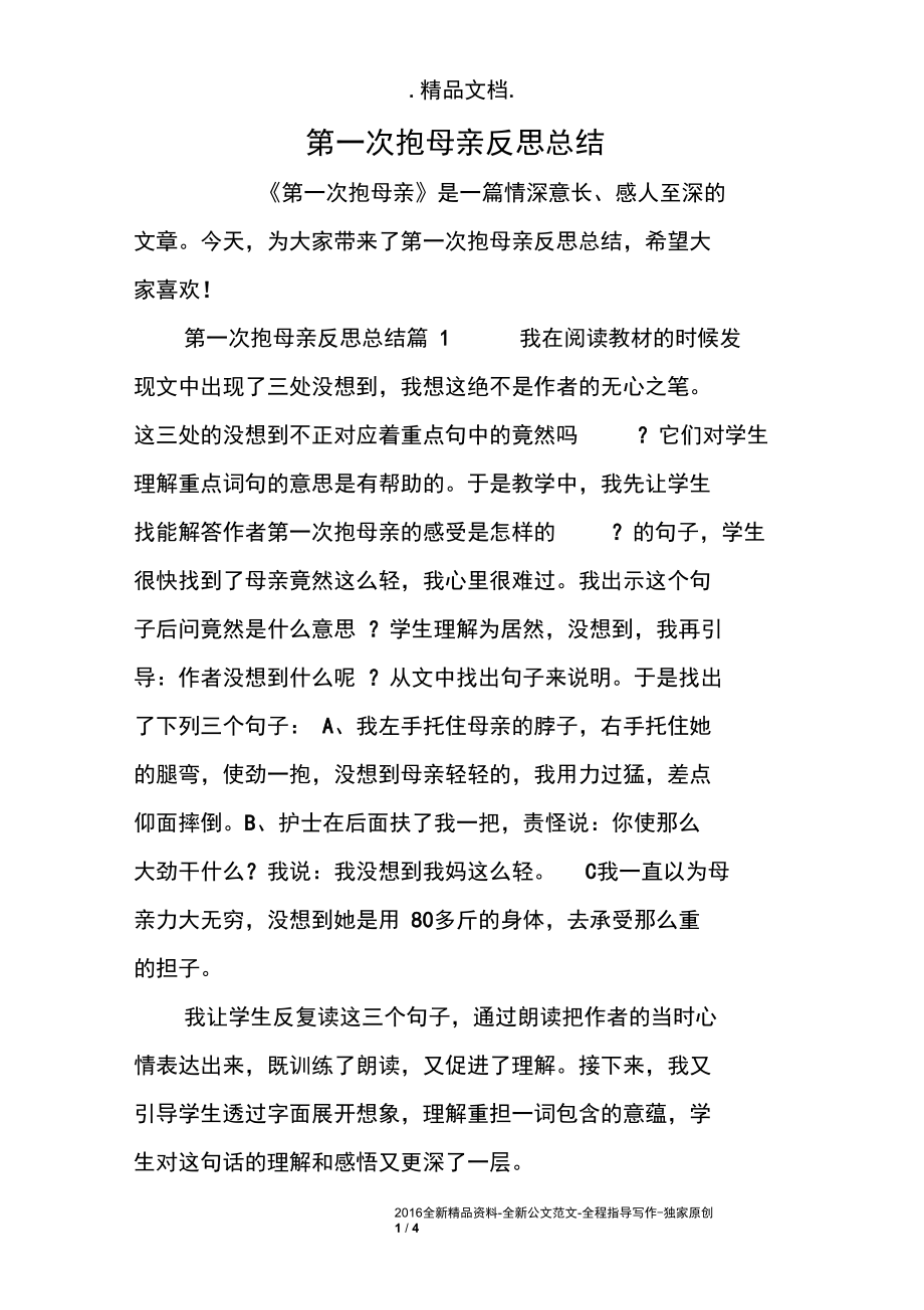 第一次抱母亲反思总结.docx_第1页