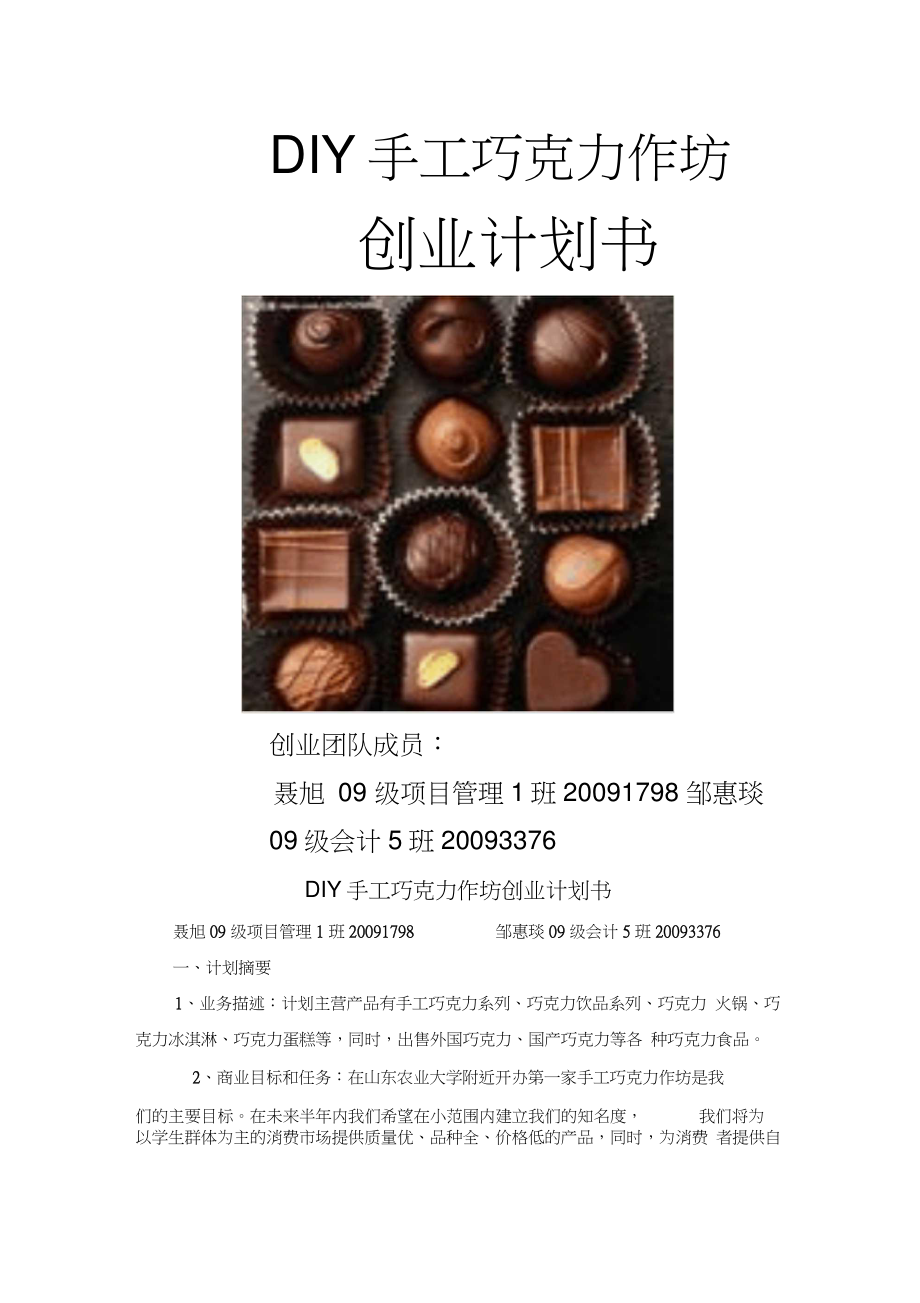 DIY手工巧克力作坊创业计划书.doc_第1页