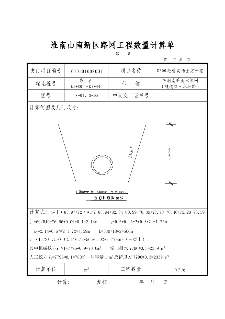 陈洞南路一期雨水管网工程计算单.docx_第1页