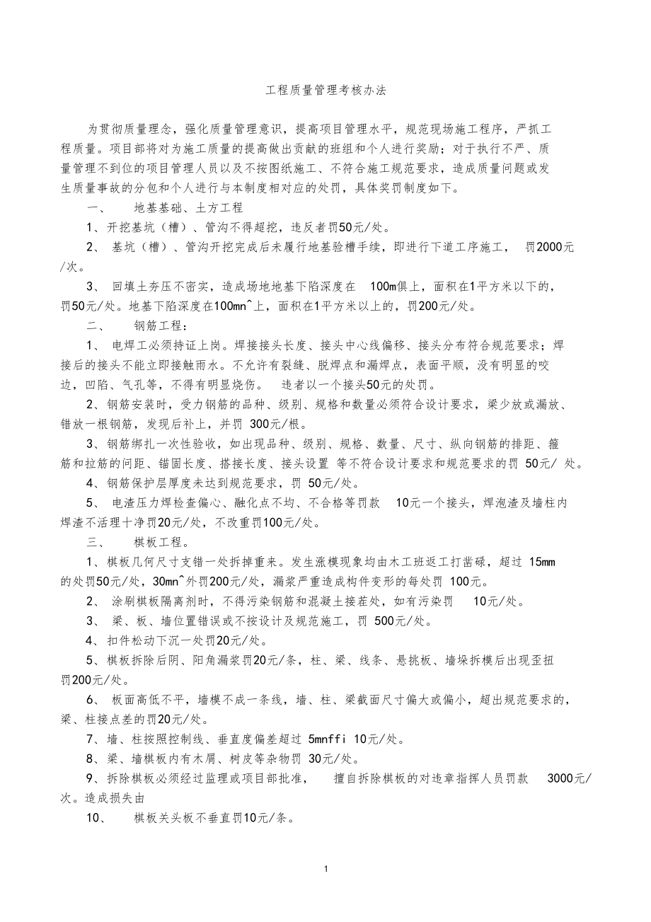 建筑工程质量管理考核办法.docx_第1页