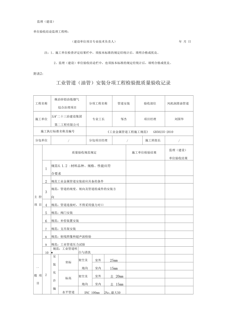 工业管道安装检验批质量验收记录表.docx_第2页