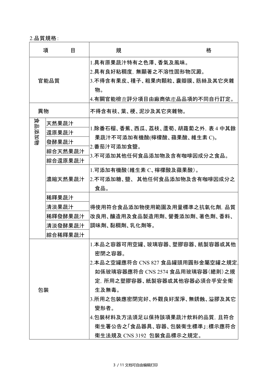 CAS优良农产品证明标章(果蔬汁类)品质规格和标示规定.doc_第3页