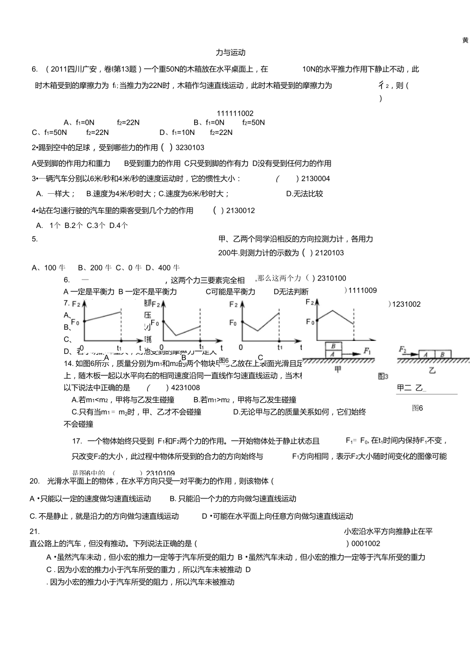 初中物理力和运动难题复习.doc_第1页