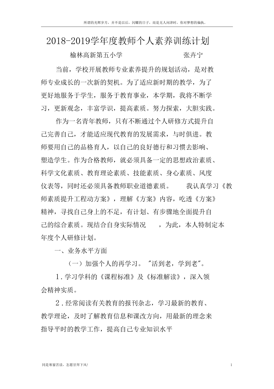 新教师个人素养研修计划.docx_第1页