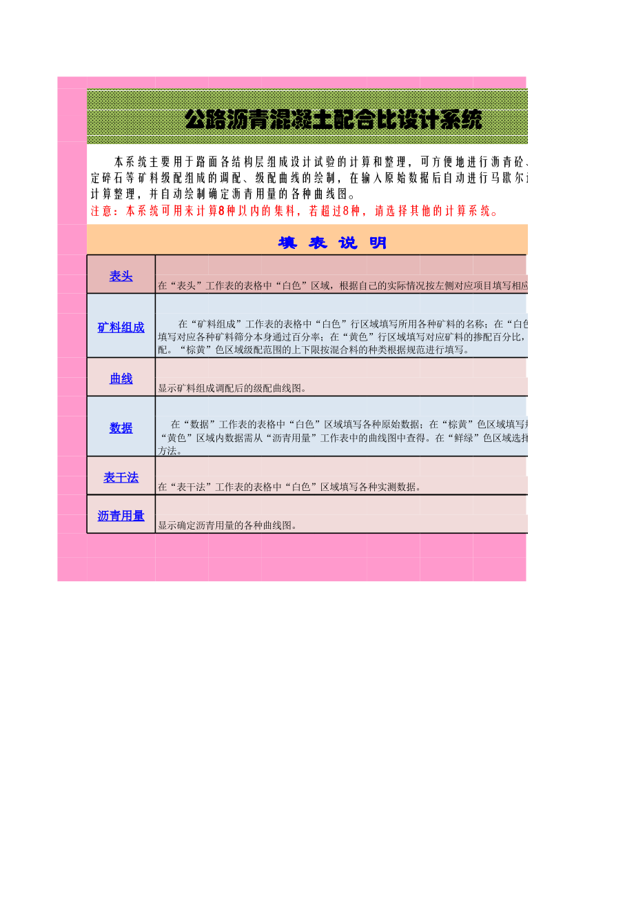 沥青混凝土配合比设计程序(8种矿料).xls_第1页