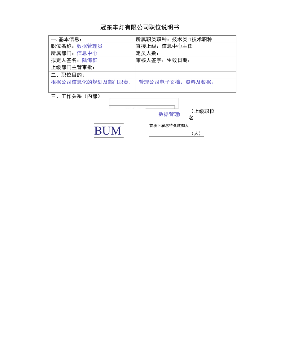 冠东车灯公司信息中心数据管理员职位说明书.doc_第2页